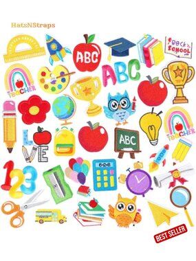 36 Pcs Back to School Iron on Patches Embroidery Appliques for Clothing DIY
